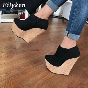 Eilyken Sexy Peep Toe Platform Wedge Pumps Shoes for Woman Nude Pumps Super High Club Wearing Heels Women shoes size 35-42